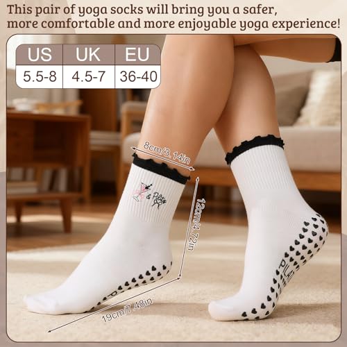 Womens Non-Slip Pilates Yoga Socks - Embroidery Grip Set - Brown, Black / 2