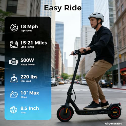 Electric Scooter for Adults - 500W Motor, 21 Miles Range, Black-Red