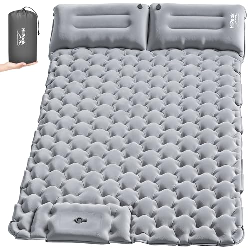 HiiPeak Double Sleeping Pad for Camping with Gray Suede Top, Built-in Foot Pump, 76x48x3in Portable 2-Person