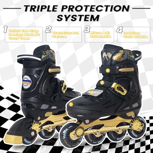 Adjustable Inline Skates for Kids - Golden, Large (4-7 US)