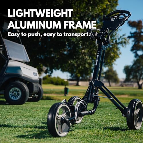 Lightweight 3-Wheel Golf Push Cart - Aluminum Frame, Umbrella Holder, White
