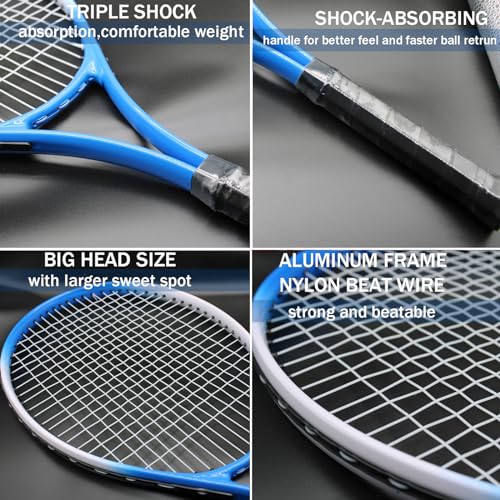 Blue Adult Tennis Racket Set for Beginners with Bag - 2 Rackets, Balls & Accessories