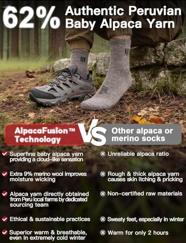 Juclise Baby Alpaca Wool Midweight Crew Socks Large Camel Grey for Men & Women
