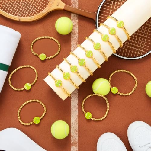 Tondiamo 24 Pcs Gold Alloy Sports Beaded Charm Bracelets Tennis Variation
