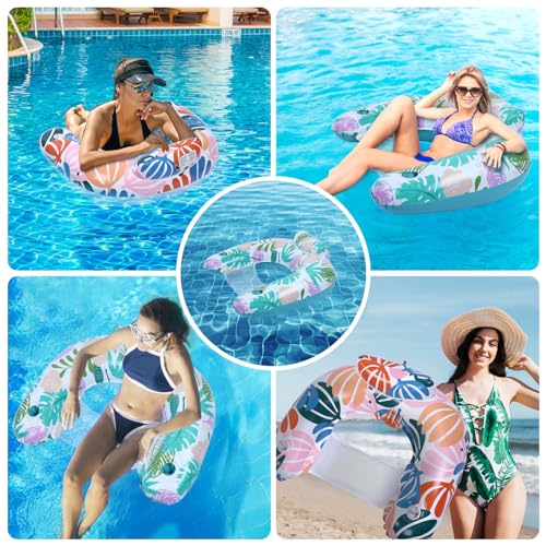 Inflatable Pool Float Chairs Pack of 2 with Cup Holders for Adults, Water Lounge & Hammock for Pool & Beach