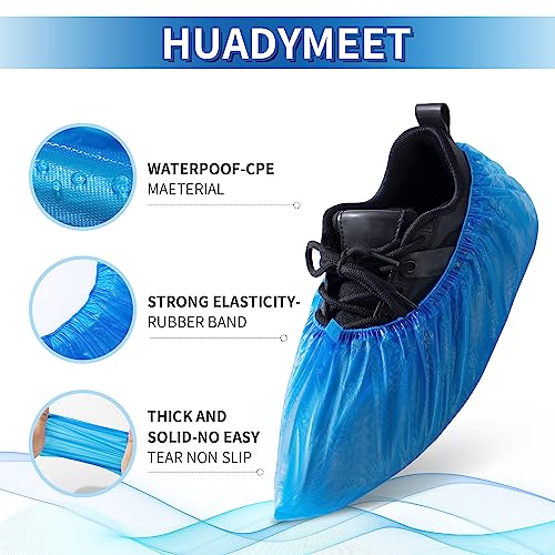 HUADYMEET Shoe Covers Disposable Non Slip For Indoors 100Pack(50 Pairs) Waterproof Shoes Protector Cover Durable Boot Booties Covers Fits up to size 11 US Men and 13 US Women,Large,Blue