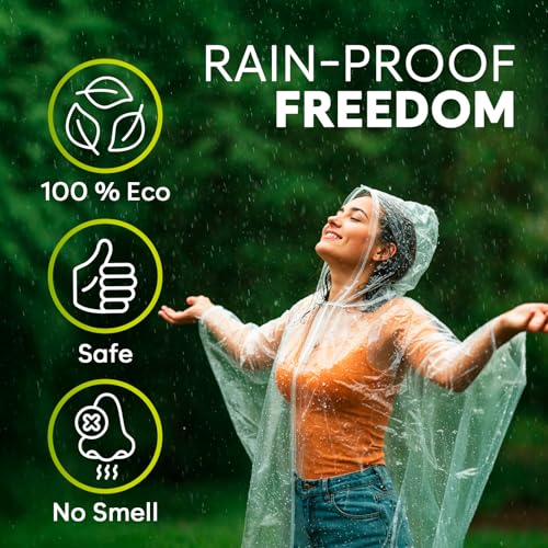 Disposable Rain Poncho for Adults with Hood - Compact Emergency Gear - Red