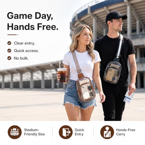 Clear Crossbody Bag for Stadium Events - Brown