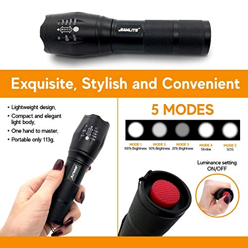 High-Powered LED Flashlight - 1200 Lumens, Zoomable, Waterproof, 5 Modes