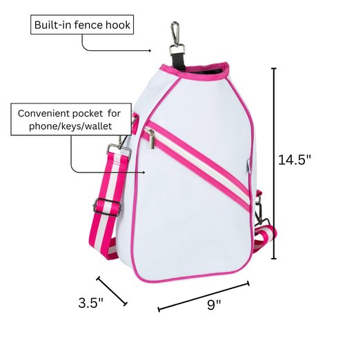 Queen of the Court Pickleball Paddle Bag Crossbody style for Women (White/Pink)