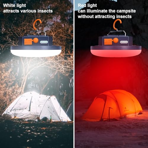 10000mAh Rechargeable Red Light Camping Light Insect Not Attract 4000LM Work Light White/Red/Pink/SOS Brightness Stepless Dimming, IP45 Waterproof Tent Light Power Failure
