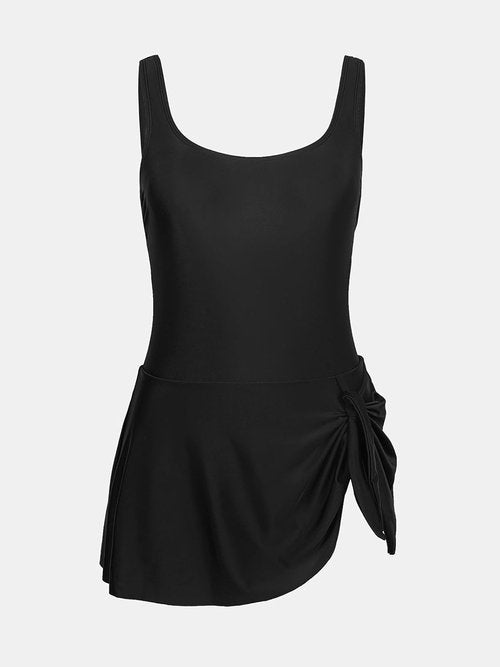 CUPSHE One Piece Swimsuit - Scoop Neck Swimdress with Wide Straps & Tie Knot Skirt