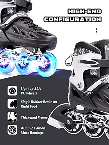 METROLLER Adjustable Inline Skates for Kids & Adults, Black, Size Large (4-7 US)