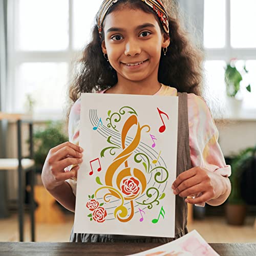 FINGERINSPIRE 3PCS Music Notes Stencil Set - 8.3x11.7 inch Plastic PET Stencil for Guitar, Cello, Musical Score, Furniture, Wall, Floor