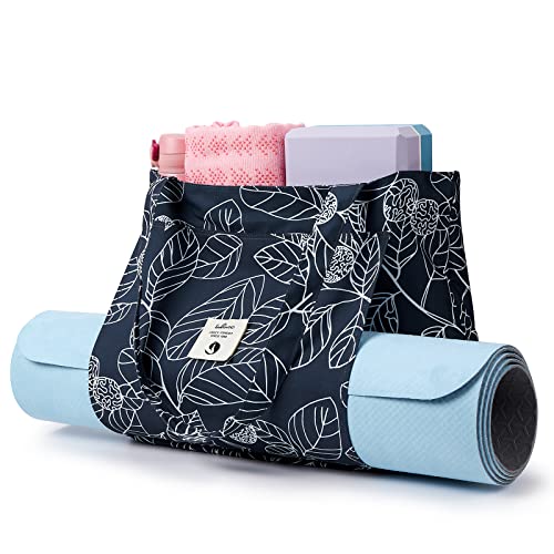Yoga Mat Carrier Bag - Leaf Canvas Tote for Gym & Travel