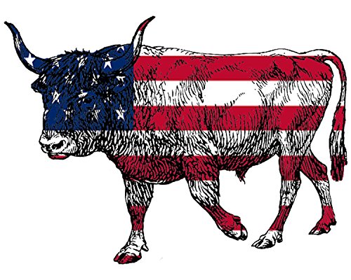 4x4 Inch Bull Steer Decal Sticker with American Flag - Patriotic Vinyl