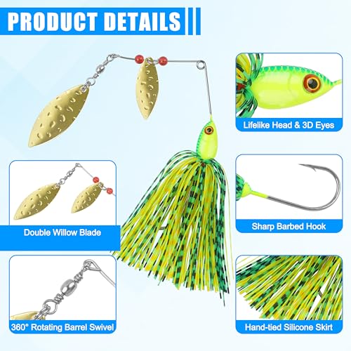 AGOOL Set of 6 Spinnerbaits for Bass & Freshwater Fishing - Weedless Lures with Dual Blades