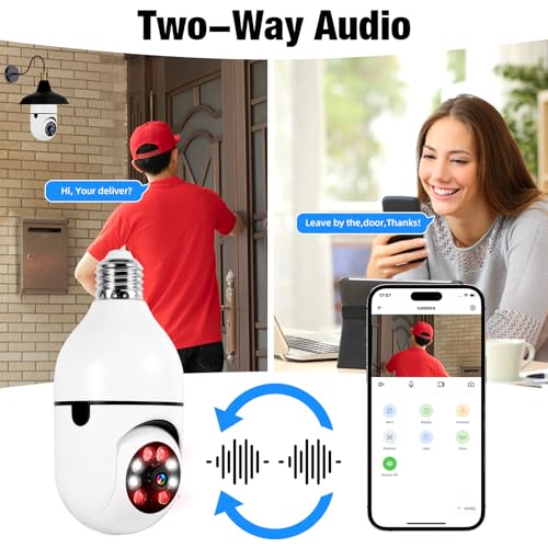 2K Light Bulb Camera Outdoor 2 Packs, 2.4GHz Wi-Fi Wireless Light Bulb Security Camera with 2 Way Talk, Color Night Vision, AI Human Detection, E27 Screw in Light Socke£¨2P£©