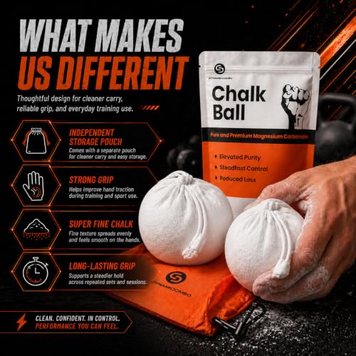 Gym Chalk Balls & Refillable Storage Bag - Superior Grip & Less Mess, 120g
