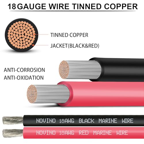 18 AWG Marine Wire - 30 ft Red & 30 ft Black, Tinned Copper, 600V, UL 1426