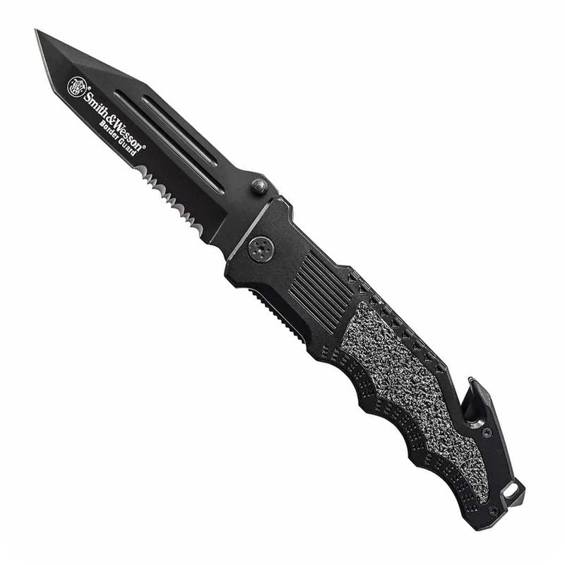 Smith & Wesson Border Guard SWBG6TS 10.1in S.S. Folding Knife with 4.2in Serrated Tanto Blade and G-10 Handle for Outdoor, Tactical, Survival and EDC