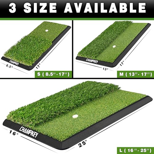 Champkey 1'5 x 1'1 Lite Golf Hitting Mat with 9 Tees & Rubber Tee Holder - Heavy-Duty Indoor/Outdoor