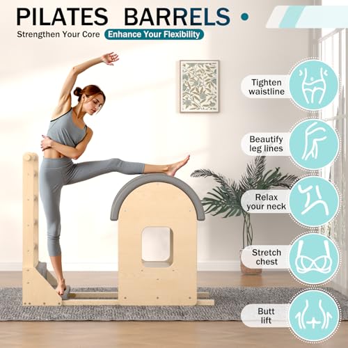 Wooden Pilates Ladder Barrel - Spine Corrector Machine Gray Large