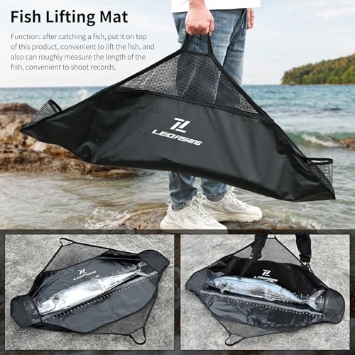 LEOFISHING Heavy Duty Fish Weigh-In Bag with Ruler & Handles - Waterproof Folding Tournament Fish Sling