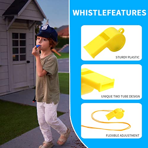 24 Pack Plastic Whistles with Lanyard - Loud Sports Safety Whistles