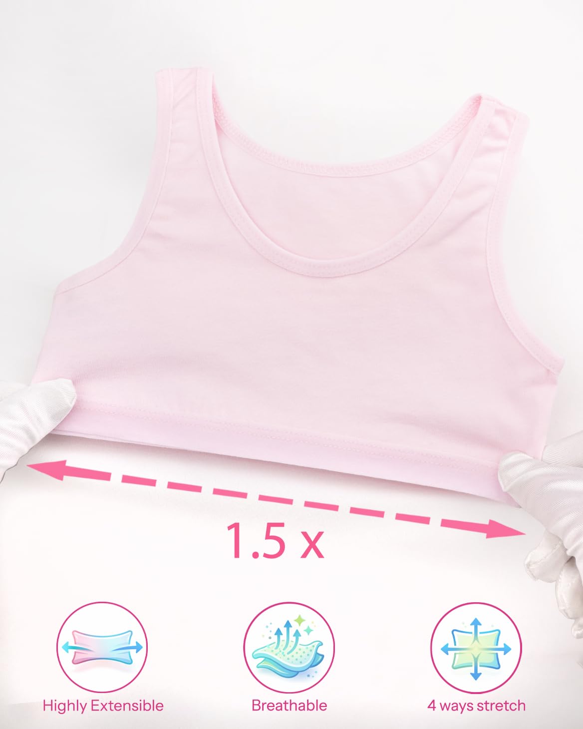 Donella Girls Training Bras - Soft Cotton Kids Sports Bra, 5 Pack Crop Tops, Bright Colors, Age: 12-13