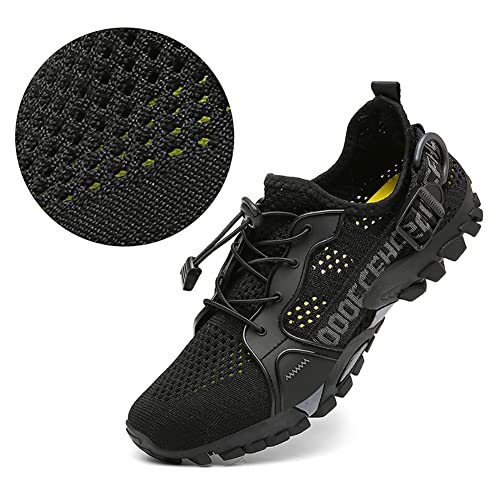 TANGYUGEN Water Shoes Men Women Outdoor Quick Dry Aqua Beach Sneakers - 13 Women / 11 Men, Black
