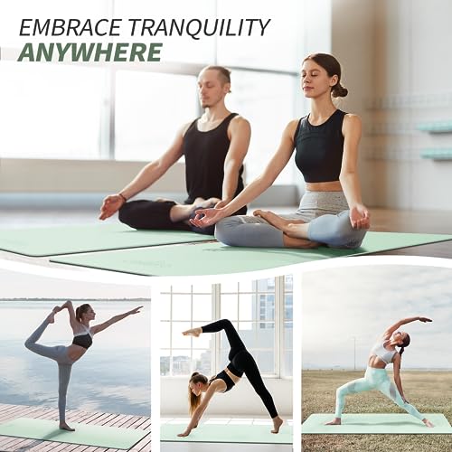 CAMBIVO Extra Thick Yoga Mat 8mm 72 x 24 in Mint Green + Gray Non-Slip TPE for Yoga, Pilates & Floor Exercise