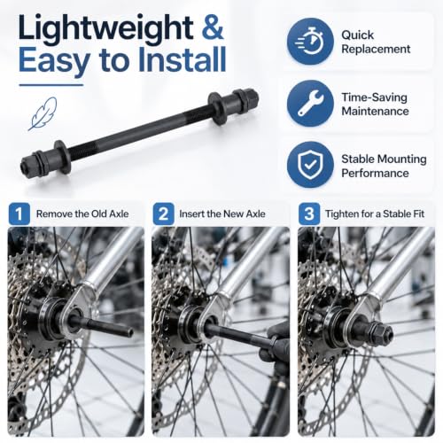 9.45 Inch Bicycle Hub Axle Kit - 3/8 Inch 26 TPI Steel Shaft