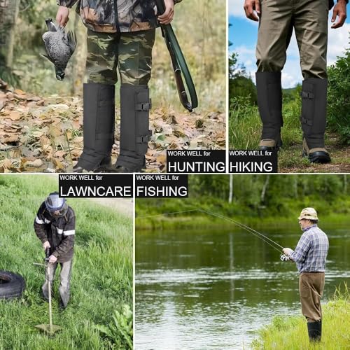 Snake Gaiters - Large Adjustable Black Protective Chaps for Outdoor Hiking & Hunting