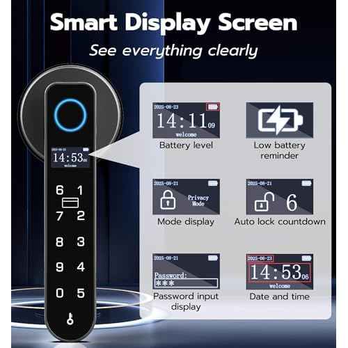 Anweller H1 Fingerprint Door Handle Lock, Smart Keyless Entry Door Knob Lock, Door Lever Locks for Bedroom, Bluetooth App Control Doorknob, Display Screen, RFID Card, Code Keypad - Black