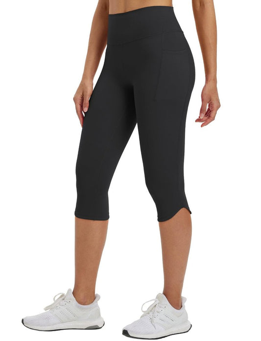 baleaf Womens High Waisted Capri Leggings with Pockets Tummy Control Yoga Gym Pants Black L