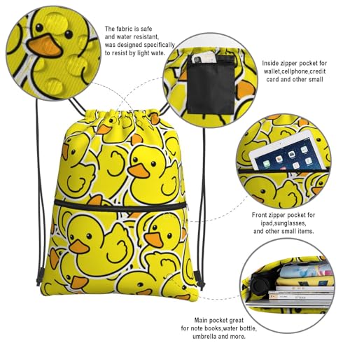 Qilerongrong Yellow Duck Waterproof Drawstring Gym Backpack for Women Men
