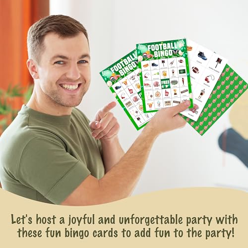 Football Bingo Game Set - 24 Player Party Cards for Kids & Adults - Football