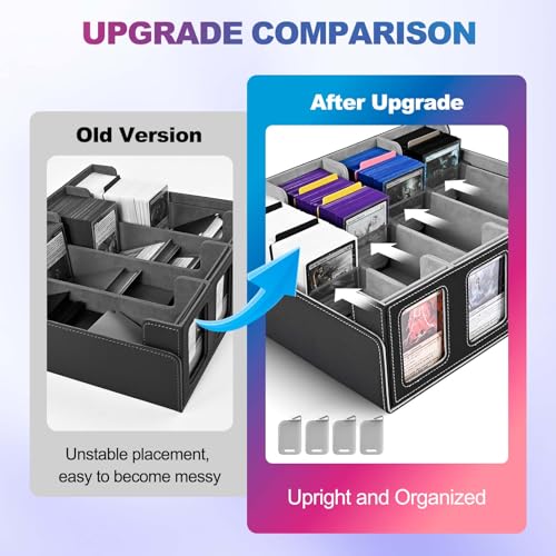 UAONO 4-Row Trading Card Storage Box with Commander Display, Black & Gray