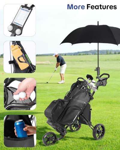 Lightweight 3-Wheel Golf Push Cart with Foot Brake - Black