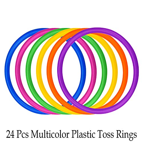 24 Pack Plastic Ring Toss Game for Kids & Adults, Carnival & Backyard Fun