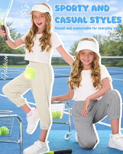 Girls' Capris Sweatpants - 3 Pcs Set, Black + Light Heather Gray + Ivory, 11-12 Years