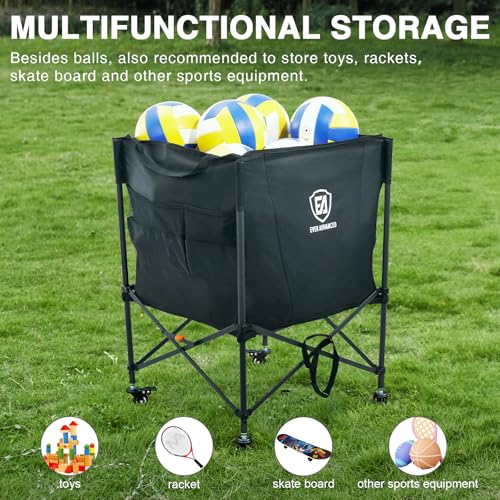 Collapsible Sports Equipment Storage Cart with Lockable Wheels