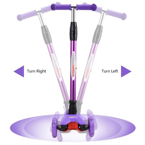 ChromeWheels Scooters for Kids, Deluxe 3 Wheels Kick Scooter 4 Adjustable Height 132lbs Weight Limit, Lean to Steer LED Light Up Wheel, Best Gifts for Girls Boys Ages 3-12 Years Old, Purple