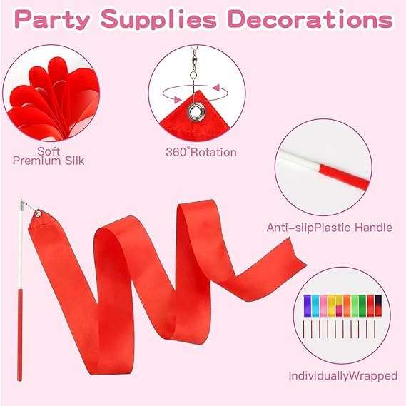 10 Pcs Dance Ribbons Set - Rainbow Gymnastics Ribbon Wands