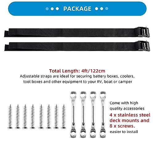 2-Pack 1x4ft Marine Grade Stainless Steel Battery Tie Down Straps for Boats & RVs