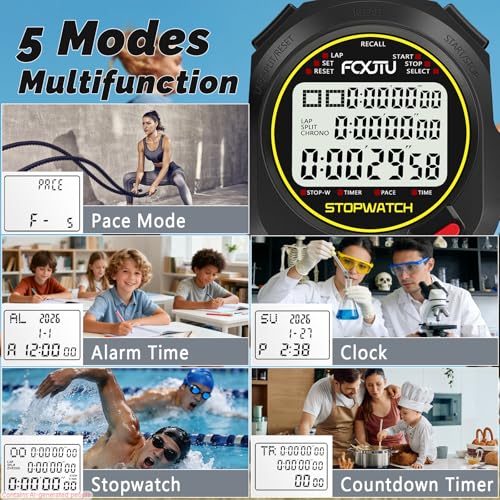 Digital Stopwatch Timer with 10 Lap Memory - Black