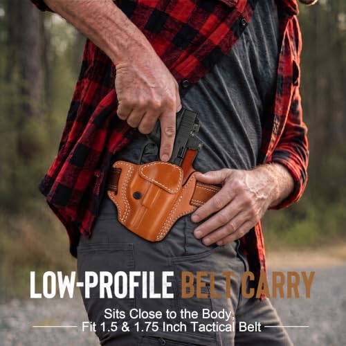 KAYCQYIN Leather OWB Pancake Holster for G19/G17 Gen 3-6, Optic Ready, Right Hand, Brown