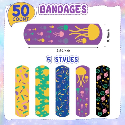 Kids Glow-in-the-Dark Waterproof Bandages - 50 Count Assorted Patterns