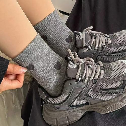 Women's Soft Cotton Heart Crew Socks - 5 Pairs